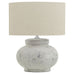 Darcy Antique White Squat Table Lamp With Linen Shade 50cm