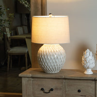 Lattice Ceramic Table Lamp With Linen Shade 58cm