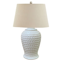 Woven Ceramic Table Lamp With Linen Shade 70cm | Annie Mo's