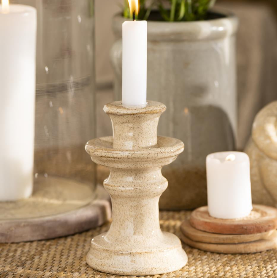 Cream Stoneware Candle Holder for Dinner Candles | Annie Mo's