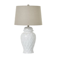 White Ceramic Ginger Jar Lamp With Linen Shade 64cm | Annie Mo's