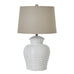 White Ceramic Pot Lamp With Linen Shade 62cm | Annie Mo's