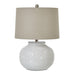 Squat White Beaded Ceramic Lamp With Linen Shade 56cm | Annie Mo's