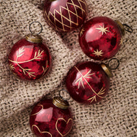 Five Assorted Embossed Red Baubles 6cm | Annie Mo's