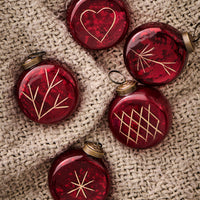 Five Assorted Embossed Flat Red Baubles 6cm| Annie Mo's