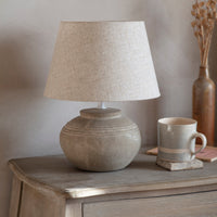 Small Stoneware Spherical Ridged Table Lamp with Shade 37cm | Annie Mo's