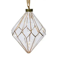 Large Glass Diamond Shaped  Bauble with Micro LED Lights 16cm | Annie 