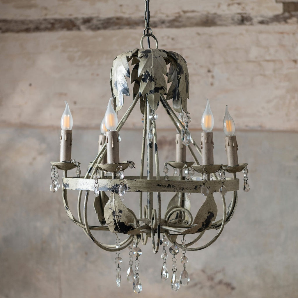 Six Bulb Iron Leaf Chandelier