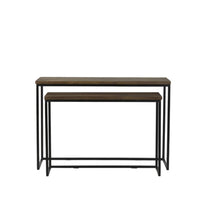 Set of Two Bryson Brown Wood and Black Metal Console Tables 120cm 