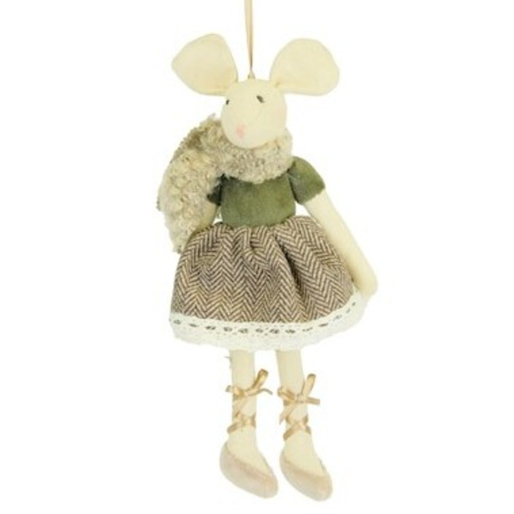 HANGING MOUSE IN BROWN DRESS 24cm | Annie Mo's