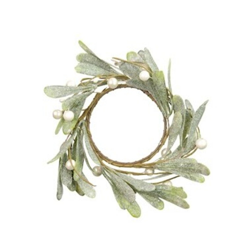 FROSED MISTLETOE CANDLE RING 9.5cm | Annie Mo's