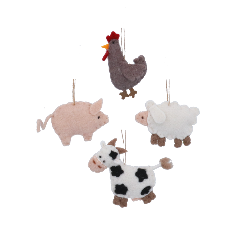 Assorted Set of Four Felt Hen Pig Cow Sheep Decorations | Annie Mo's