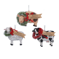 Assorted Set of Three Resin Farm Animal with Wreaths | Annie Mo's