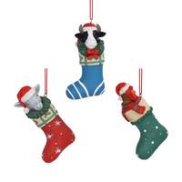 Assorted Set of Three Resin Stocking with Cow Donkey and Robin