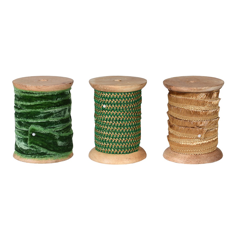 Set of Three Assorted Green Ribbon Spools 1000cm | Annie Mo's