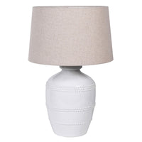White Beaded Table Lamp with Linen Shade 62cm | Annie Mo's