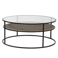 Round Glass Top Coffee Table with Rattan Shelf 100cm | Annie Mo's