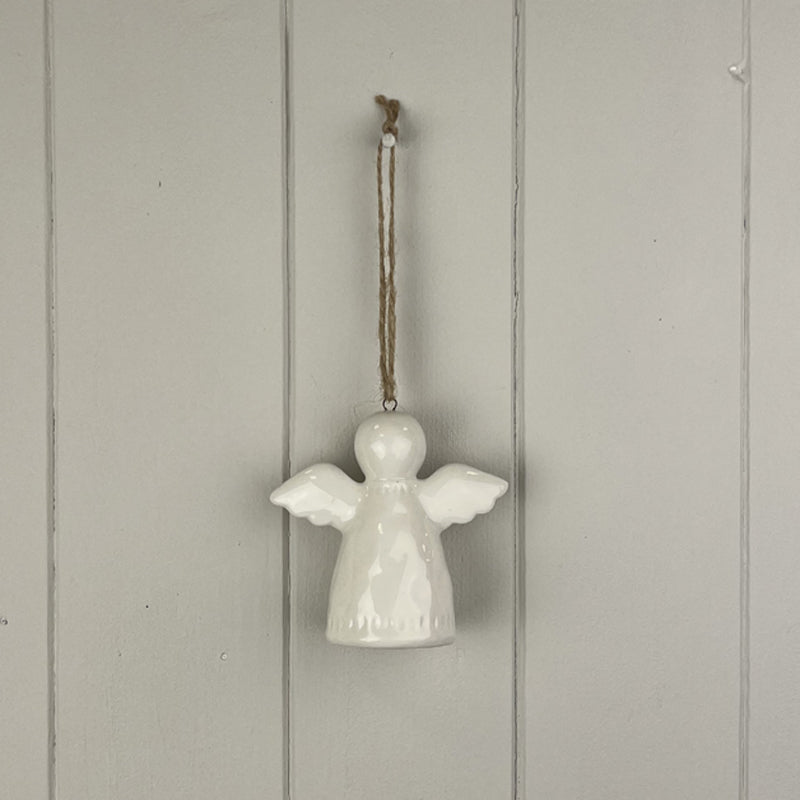 White Ceramic Glazed Hanging Angel Decoration 9cm | Annie Mo's