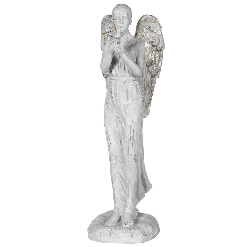 Grey Wood Effect Angel with Bird 57cm | Annie Mo's