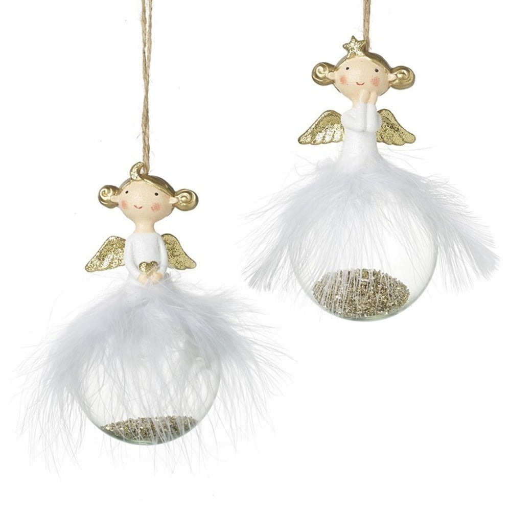 Two Assorted Feather Skirt Angel Baubles 11cm | Annie Mo's