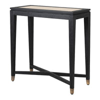 Narrow Ebony and Rattan with Tempered Glass Top Console Table 76cm