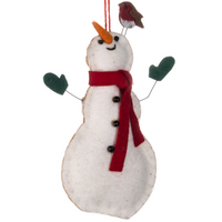 Felt Snowman with Robin 11cm | Annie Mo's