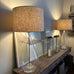 Clear Glass Lamp with Taupe Linen Shade 90cm