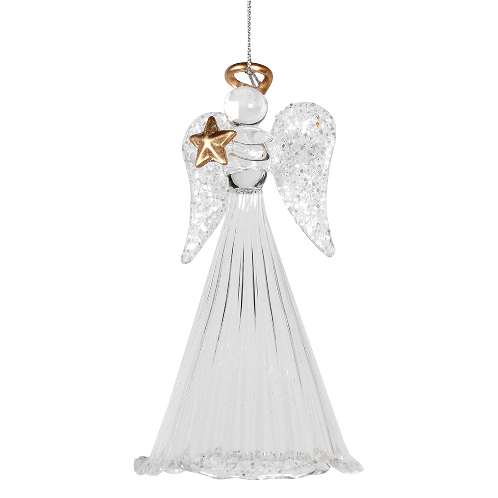 Glass Angel with Star Hanging Decoration 12cm | Annie Mo's