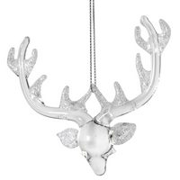 Glass Deer Head with White Glitter 10cm | Annie Mo's