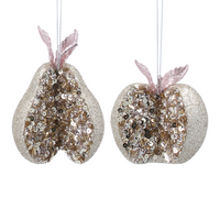 Gold Sparkling Sequin Sliced Pear and Apple Hanging Decorations