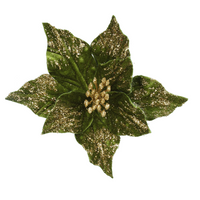 Green Velvet and Golden Sparkle Poinsettia Clip | Annie Mo's