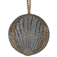 Grey and Gold Bead Embroidered Bauble 9.5cm | Annie Mo's