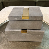 Set of Two Faux Shagreen Boxes with Gold Trim 23cm