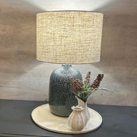 Green Base Table Lamp with Linen Shade 57cm