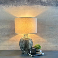 Textured Grey Lamp with Linen Shade 65cm