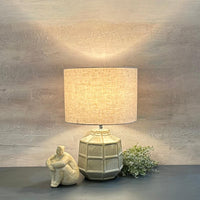 Off-White Hexagonal Table Lamp with Linen Shade, 43cm