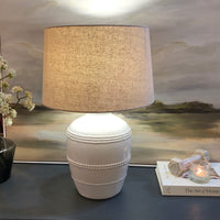 White Beaded Table Lamp with Linen Shade 62cm | Annie Mo's