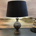 Ornate Carved Black Table Lamp with Black Shade 69cm | Annie Mo's