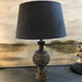 Ornate Carved Black Table Lamp with Black Shade 69cm