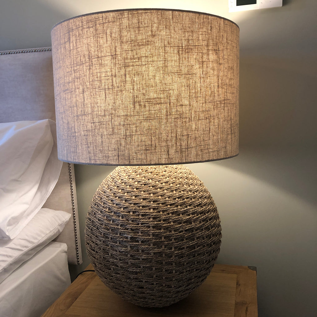 Rattan Orb Table Lamp with Linen Shade 70cm