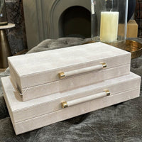 Set of Two Ivory Faux Shagreen Boxes 41cm