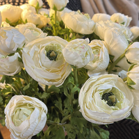 White Real Feel Ranunculus with Leaves 62cm