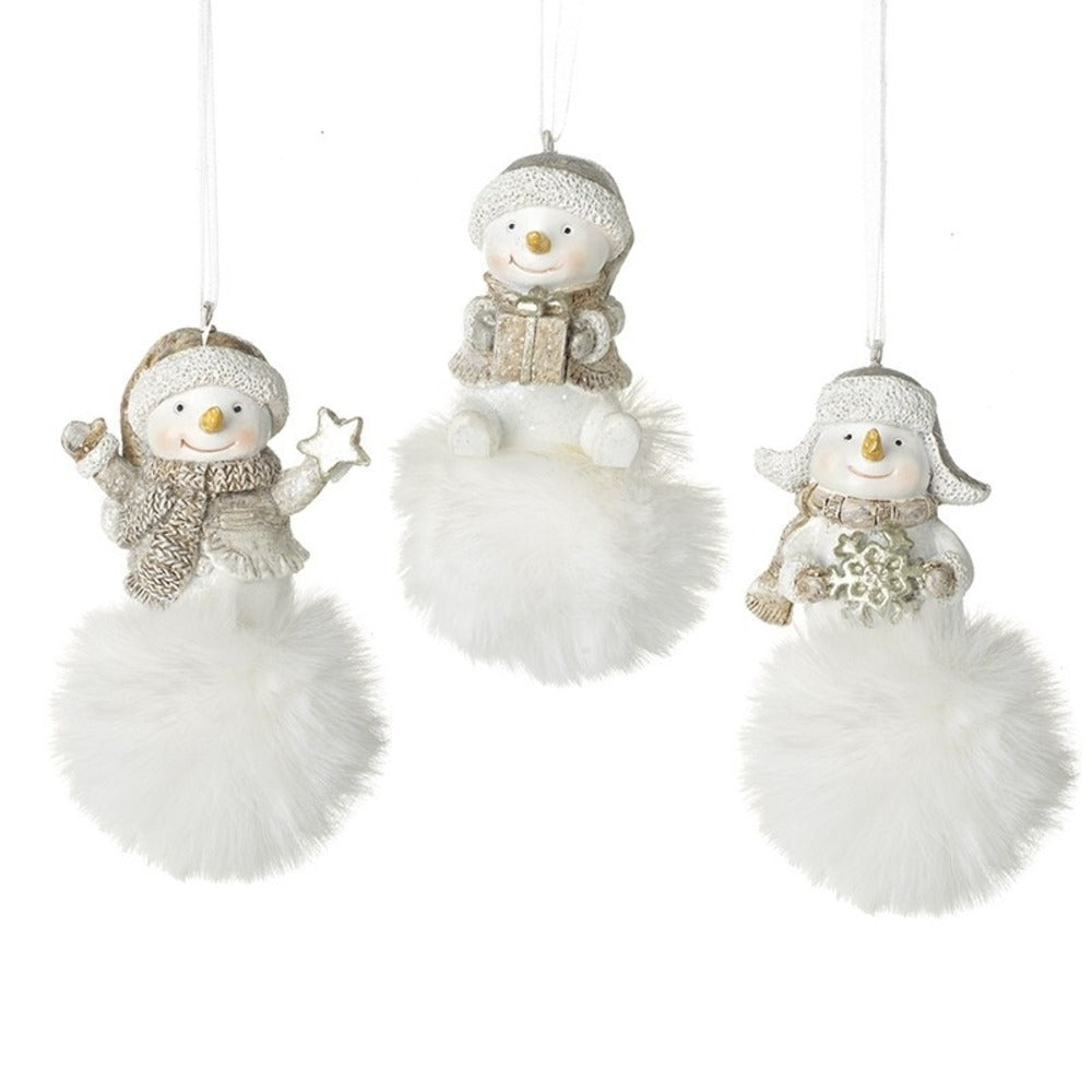 Three Assorted Snowmen On White Fluffy Pompoms 8.5cm | Annie Mo's