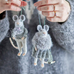 Set of Two Adorable Grey Wool Hanging Mice