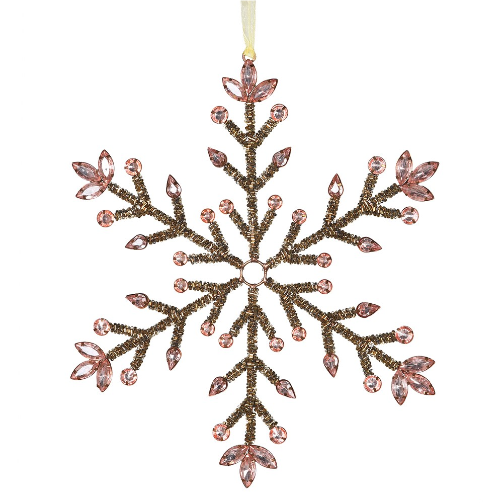 Large Pink and Bronze Bead Snowflake 26cm | Annie Mo's