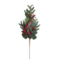 Mixed Green Fir Leaf Branch with Berries and Cones | Annie Mo's