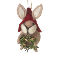 Hanging Festive Wool Rabbit 11cm | Annie Mo's