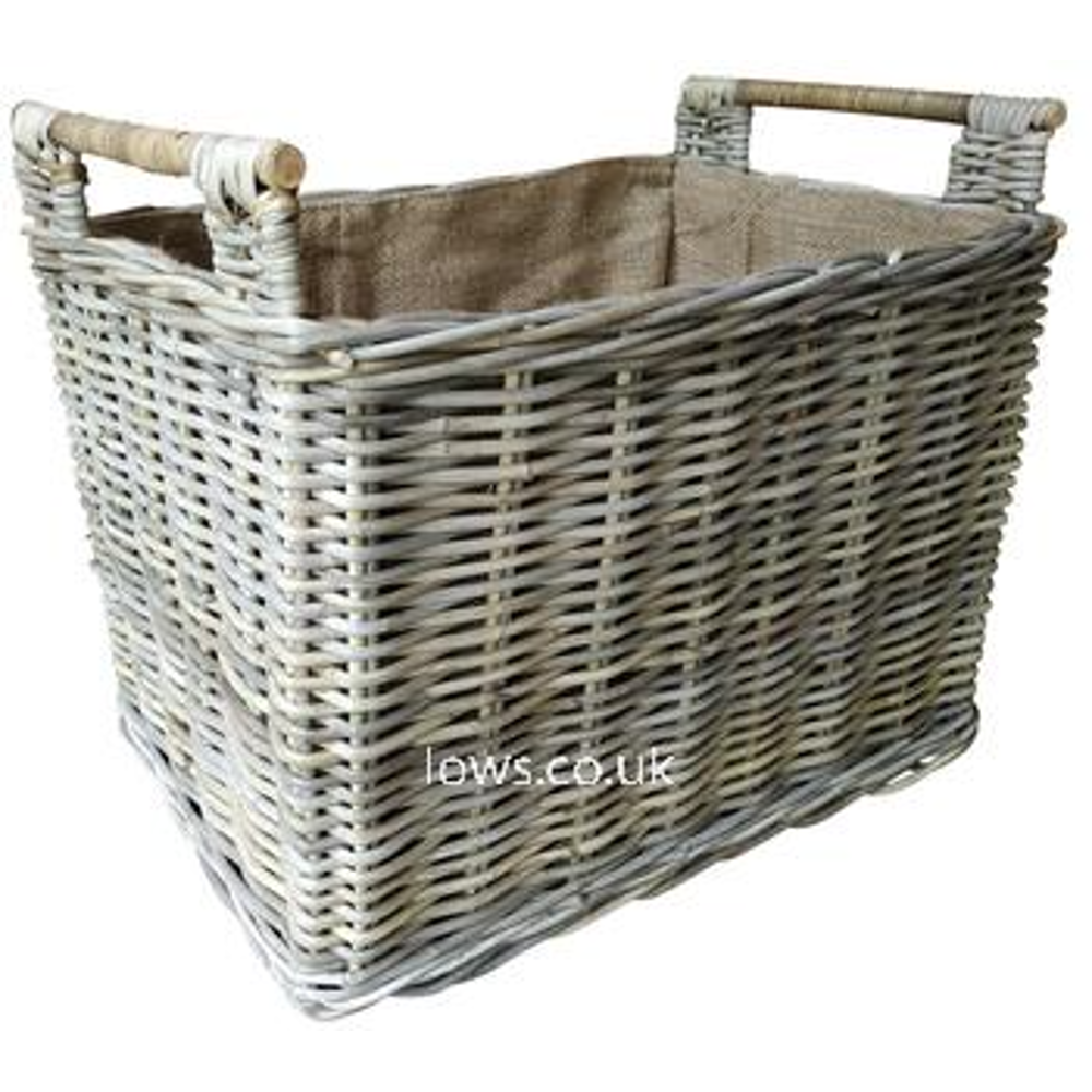 Rectangular Log Basket with Handles and Wheels with Jute Lining 59cm