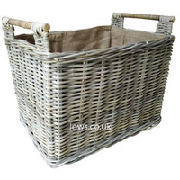 Rectangular Log Basket with Handles and Wheels with Jute Lining 59cm