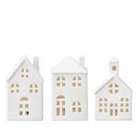 Set of Three White Porcelain Houses with LED's | Annie Mo's